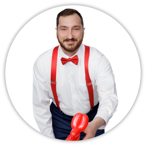 Ty Dailey with a Red Balloon Dog